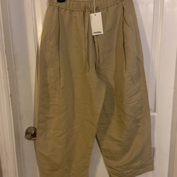 Darling, journey easy pant tan Linen Beige Cream barrel wide leg pull on S NWT - Picture 7 of 16